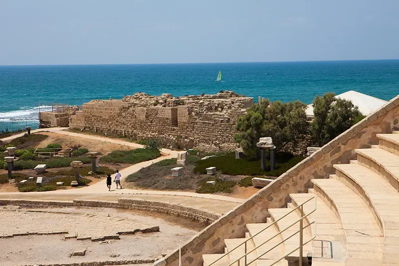 The Roman amphitheater at Caesarea overlooking the Mediterranean Sea